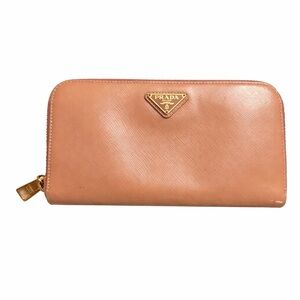 Prada Tan Saffiano Zip Wallet with Gold Hardware